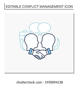 Negotiation line icon. Dispute resolution.Compromising. Successfully handles, resolves issues sensibly and fairly.Misunderstanding concept. Isolated vector illustration. Editable stroke