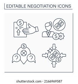 Negotiation line icons set. Proposal salary expectations, deadlock, bottom line. Business concept. Isolated vector illustrations. Editable stroke