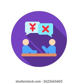 Negotiation mini illustration rounded flat color icon, use for trade wars, economy, business, finance, economic competition, UI, UX kit, app and web development, digital or print.