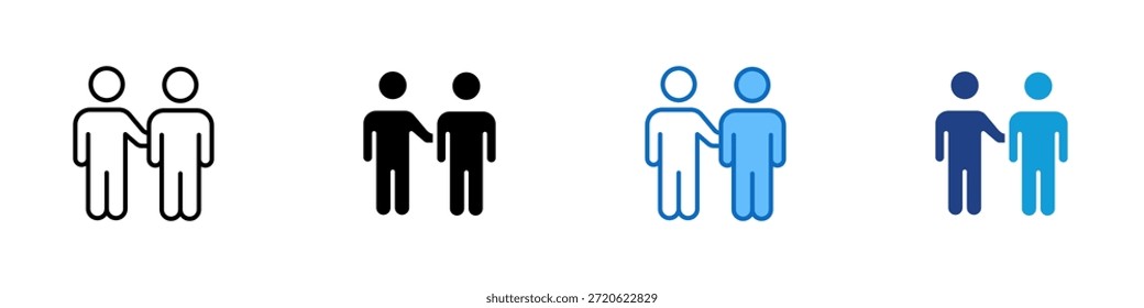 Vector de diseño de íconos de estilo múltiple: dos figuras de pie enfrentadas con un brazo extendido, que representan el Acuerdo, la discusión y el alcance de las decisiones mutuas