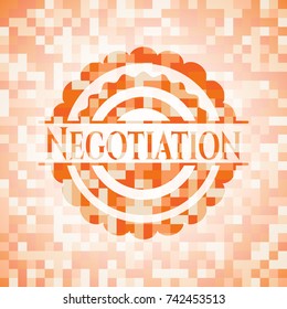 Negotiation orange mosaic emblem with background