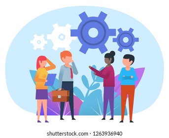 Negotiation process concept. People talking, arguing, making agreement. Poster for web design, banner, social media, presentation. Flat design vector illustration