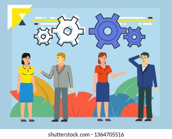 Negotiation process, discuss, make deal. People talking, arguing, making agreement. Poster for web design, banner, social media, presentation. Flat design vector illustration