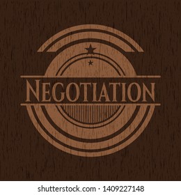 Negotiation realistic wood emblem. Vector Illustration.