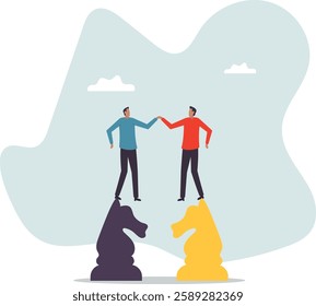 Negotiation skill to deal with competitor, agreement or partnership decision, collaboration strategy to success together.business concept.flat character.