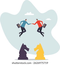 Negotiation skill to deal with competitor, agreement or partnership decision, collaboration strategy to success together.character for design.