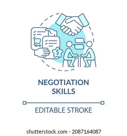 Negotiation Skills Turquoise Blue Concept Icon. Making Successful Deal. Distribution Business Processes Abstract Idea Thin Line Illustration. Vector Isolated Outline Color Drawing. Editable Stroke