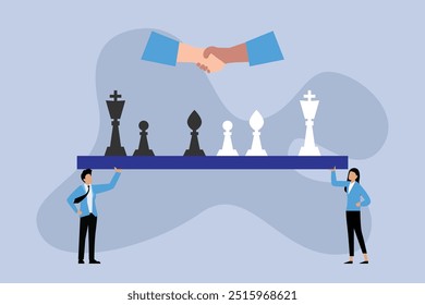 Estrategia de negociación, situación de ganar-ganar Ilustración vectorial plana 2d