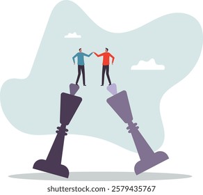 Negotiation strategy, win-win situation, partnership instead of confrontation in competition, merger or agreement.business concept.flat character.