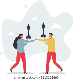 Negotiation strategy, win-win situation, partnership instead of confrontation in competition, merger or agreement concept.flat character life .