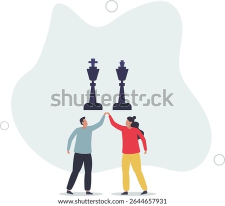Negotiation strategy, win-win situation, partnership instead of confrontation in competition, merger or agreement concept.character for design.