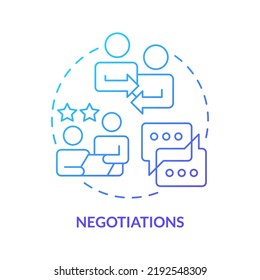 Negotiations Blue Gradient Concept Icon. Business Discussion. Compromise. Stage Of Merger Abstract Idea Thin Line Illustration. Isolated Outline Drawing. Myriad Pro-Bold Fonts Used