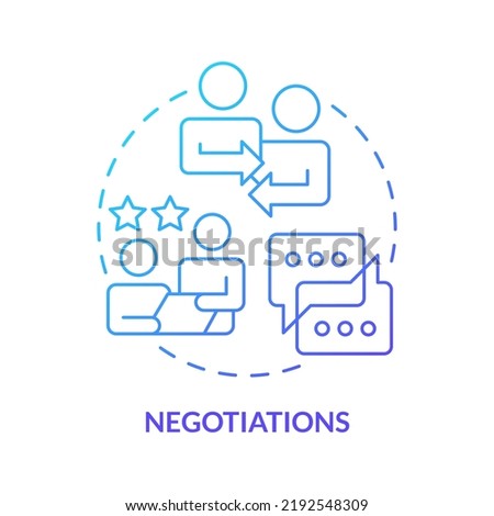 Negotiations blue gradient concept icon. Business discussion. Compromise. Stage of merger abstract idea thin line illustration. Isolated outline drawing. Myriad Pro-Bold fonts used