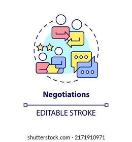 Negotiations Concept Icon. Business Discussion. Compromise. Stage Of Merger Abstract Idea Thin Line Illustration. Isolated Outline Drawing. Editable Stroke. Arial, Myriad Pro-Bold Fonts Used