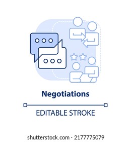 Negotiations Light Blue Concept Icon. Business Discussion. Compromise. Merger Stage Abstract Idea Thin Line Illustration. Isolated Outline Drawing. Editable Stroke. Arial, Myriad Pro-Bold Fonts Used