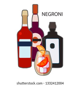 Negroni alcoholic cocktail, simple vector, flat vector, bar icons
