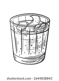 Negroni cocktail hand drawn isolated on white background. Vintage sketch of alcoholic drink glass. Party cocktail. Vector illustration
