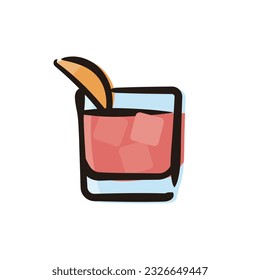 Negroni - Cocktail Icon or Illustration. Color version of hand drawn lines.