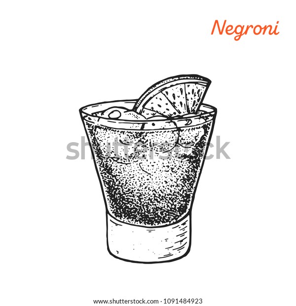 Negroni Cocktail Illustration Alcoholic Cocktails Hand Drawn Vector Illustration Sketch Style 7843