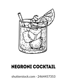 Negroni cocktail illustration. Hand drawn sketch. Vector illustration. Isolated object.