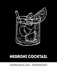 Negroni cocktail illustration. Hand drawn sketch. Vector illustration. Isolated object.