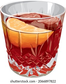 Negroni cocktail illustration on white background