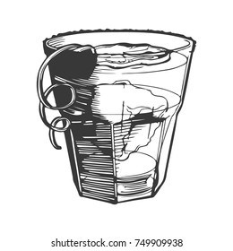 Negroni cocktail on the white background. Vector hand drawn illustration