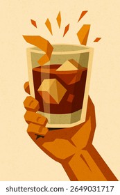 Negroni cocktail with orange slice and ice in a hand