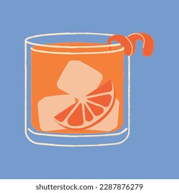 Negroni Cocktail vector flat illustration. Classic cocktail