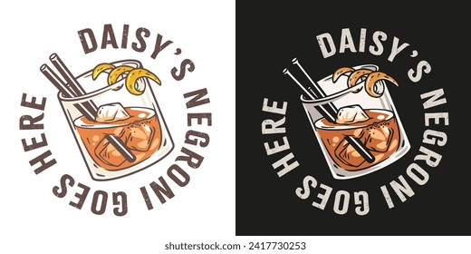 Negroni cocktail vector with ice and slice of orange for cocktail bar or drink summer party. Negroni sbagliato or alcohol cocktail for beach bar and cafe menu.