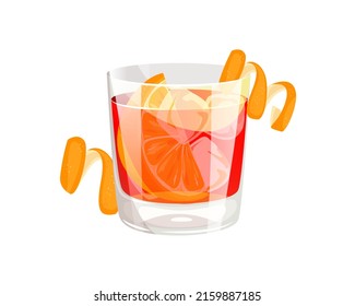 Negroni cocktail.Classic alcoholic drink with orange and ice in a glass glass.