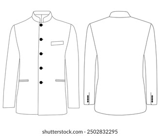 Nehru jacket Placket long sleeves kote illustration template design