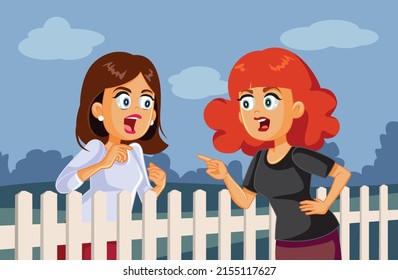 
Neighbor Women Arguing over the Fence Vector Cartoon Illustration. Relatives living next to each other fighting over property

