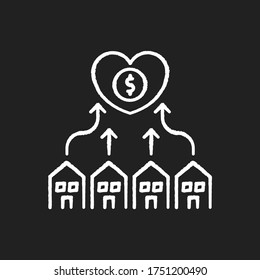Neighborhood development chalk white icon on black background. Suburban community union. Affordable home and apartment. Buy mansion with loan. Isolated vector chalkboard illustration