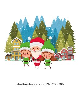 neighborhood and elf couple with santa claus