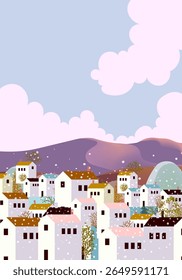 Bairro casa, Edifício de rua, arquitetura imobiliária, apartamento. Ilustração da casa de fachada na paisagem urbana.