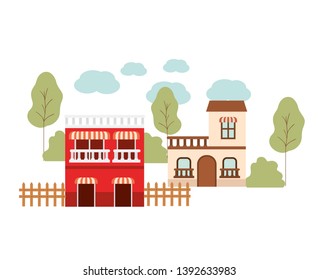 neighborhood houses in landscape isolated icon