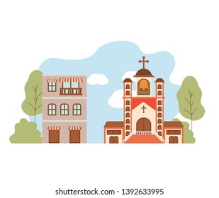 neighborhood houses in landscape isolated icon
