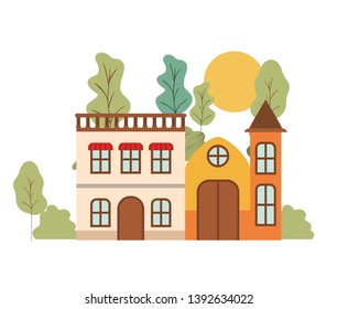 neighborhood houses in landscape isolated icon