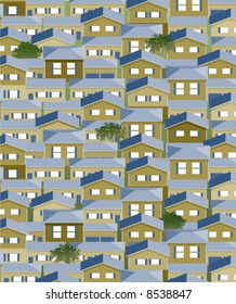 Neighborhood Houses. Overhead, Isometric, Bird's Eye View.