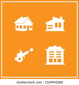 neighborhood icon. 4 neighborhood vector set. cannon and house icons for web and design about neighborhood theme