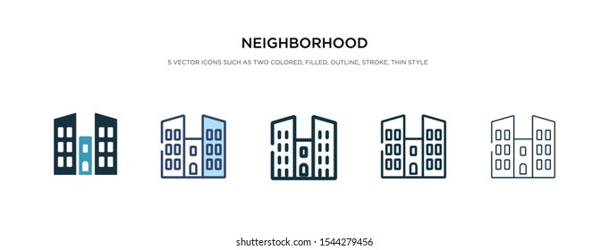 neighborhood icon in different style vector illustration. two colored and black neighborhood vector icons designed in filled, outline, line and stroke style can be used for web, mobile, ui