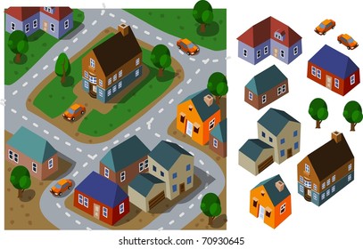 Neighborhood Isometric. Set of very detailed isometric vector