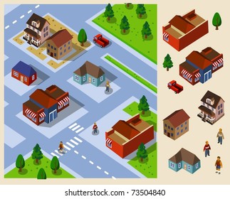 Neighborhood Isometric. Set of very detailed isometric vector