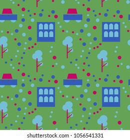 Neighborhood life seamless pattern. Suitable for screen, print and other media.
