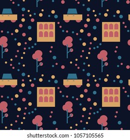 Neighborhood life seamless pattern. Suitable for screen, print and other media.