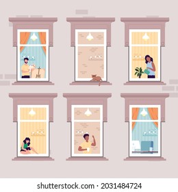 neighborhood people in windows scene