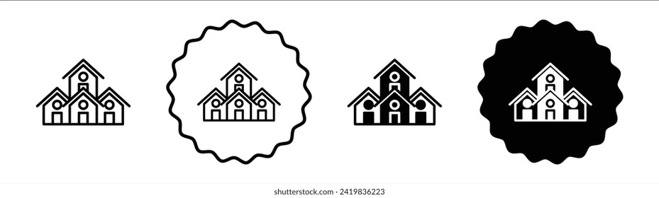 Neighborhood set in black and white color. Neighborhood simple flat icon vector