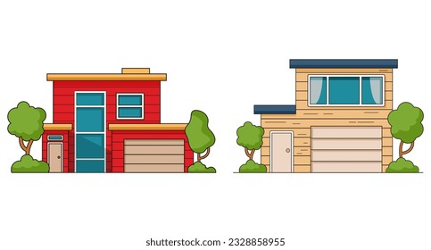 Neighborhood suburban house.Street building.Suburb district.Countryside house.Vector flat illustration.Isolated on white background.