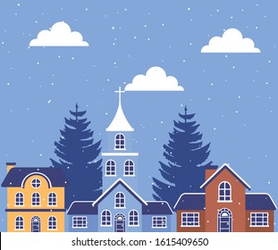 neighborhood in winter landscape scene vector illustration design